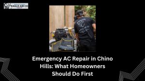 Eagle Air Co technician performing emergency AC repair at a Chino Hills home