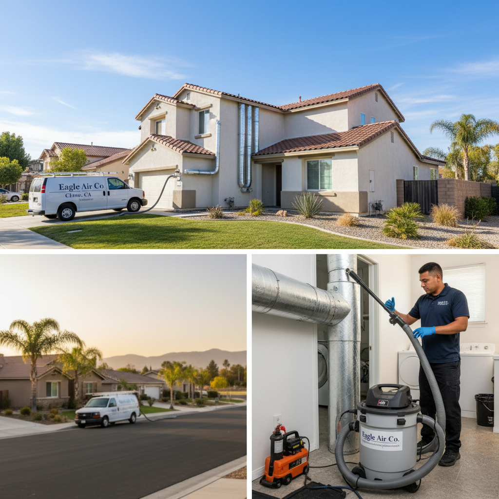 Wide shot of a completed residential ductwork cleaning project by Eagle Air Co in Chino, CA.